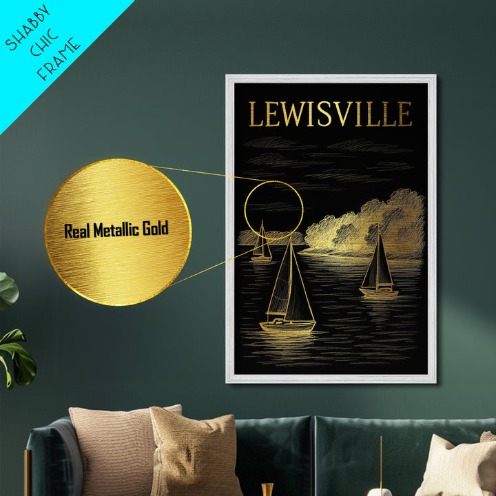 Lewisville Texas travel, Metallic Gold Print, Modern House Art, Metal Art, Wood Framed Art, Traveler Gift, Destination Gift