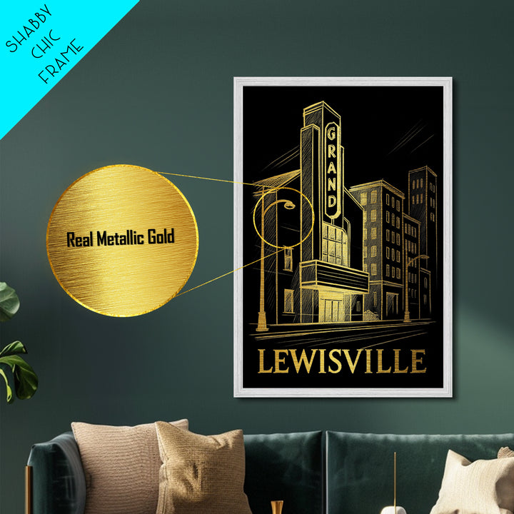 Lewisville Texas art, Metallic Gold Art, Modern House Art, Metal Art, Wood Framed Art, Graduation Travel Gift, Travel Gift