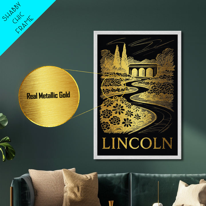 Lincoln Nebraska art, Metallic Gold Art, Housewarming Gift, Metal Art, Wood Framed Art, Newlywed Travel Gift, Honeymoon Gift