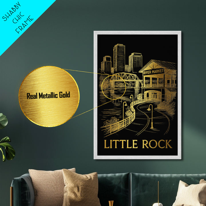 Little Rock Arkansas art, Metallic Gold Art, Office Decor, Metal Art, Wood Framed Art, Graduation Travel Gift, Destination Gift
