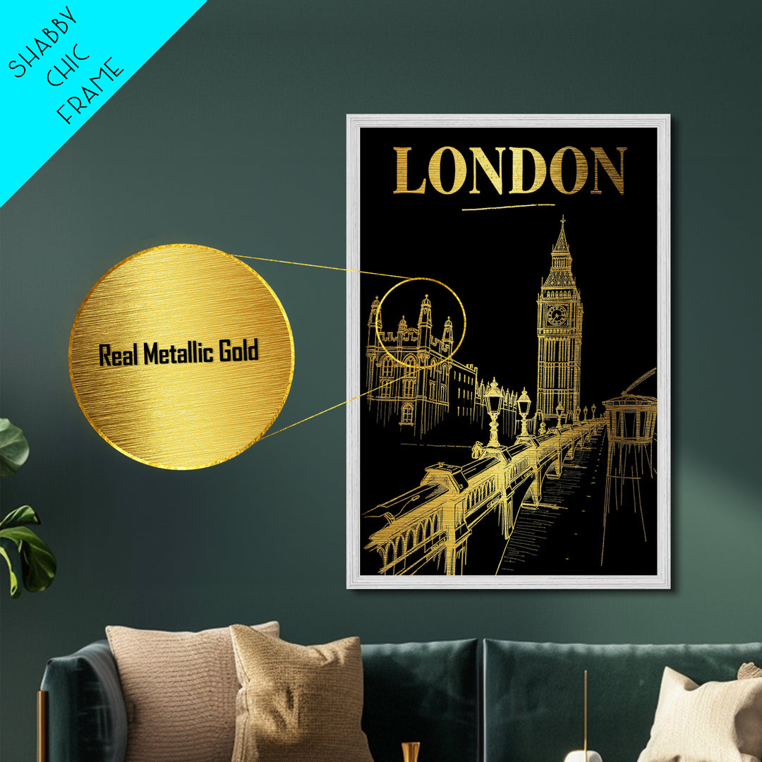 London travel, Metallic Gold Print, Modern House Art, Metal Art, Wood Framed Art, Best Friend Gifts, Wanderlust Gift