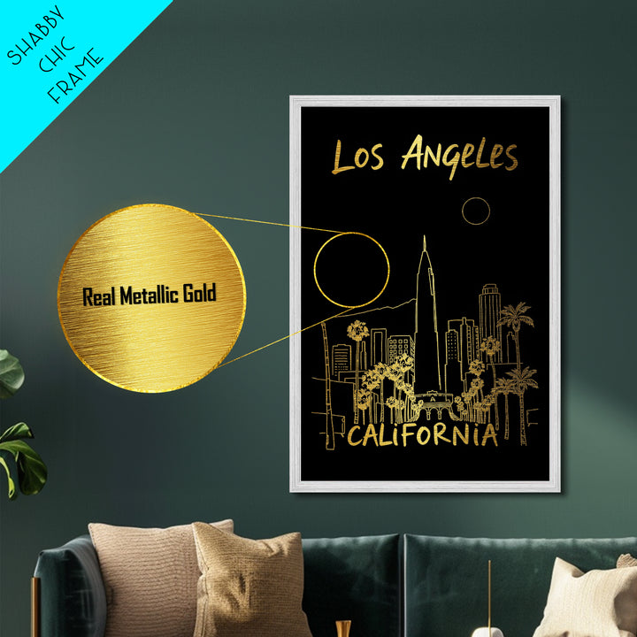 Los Angeles California travel, Metallic Gold Print, College Dorm Décor, Metal Art, Wood Framed Art, Graduation Travel Gift, Traveler Gift
