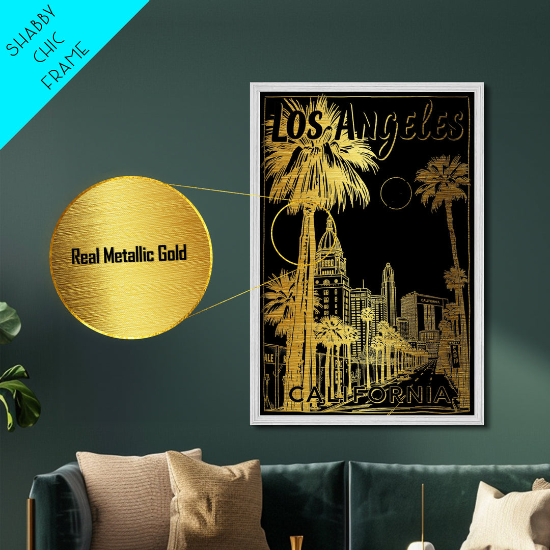 Los Angeles California art, Metallic Gold Art, Best Friend Gifts, Metal Art, Wood Framed Art, Birthday Travel Gift, Destination Gift