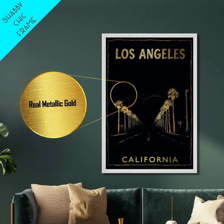 Los Angeles California travel, Metallic Gold Print, Modern Skyline Wall Print, Metal Art, Wood Framed Art, Adventure Lover Gift, Travel Gift