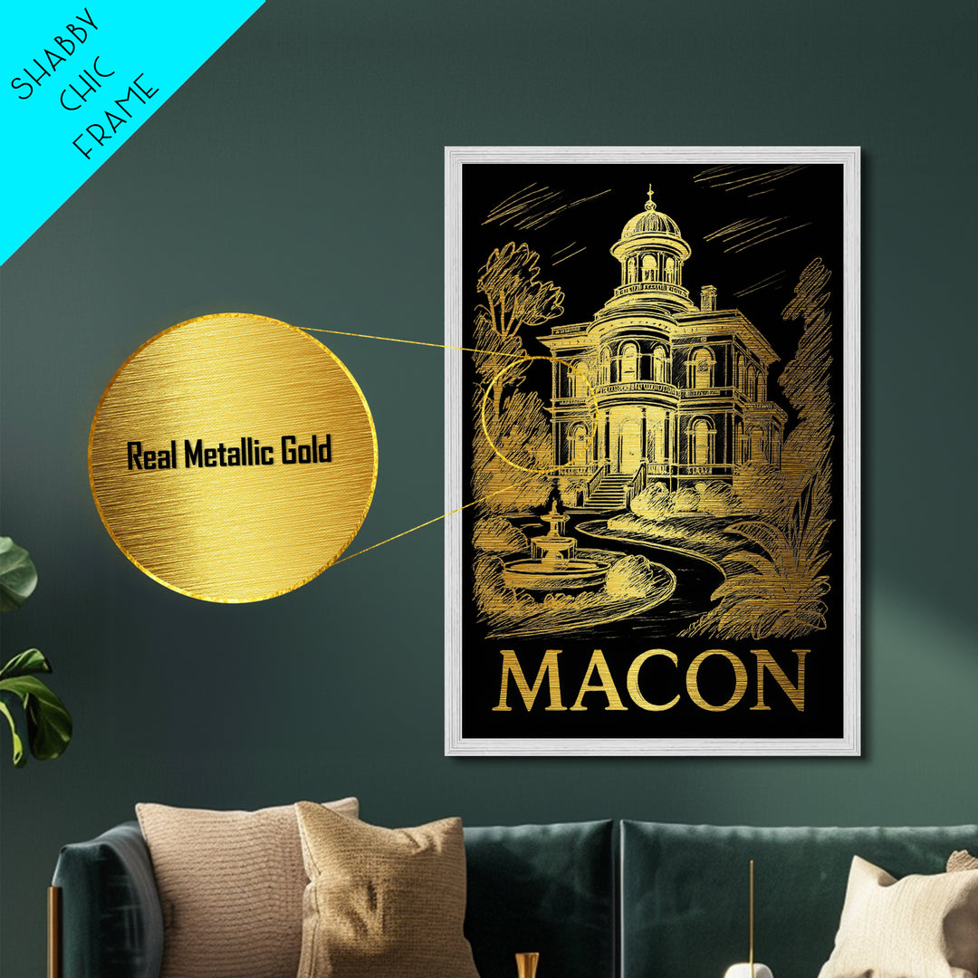 Macon Georgia art, Metallic Gold Art, Office Decor, Metal Art, Wood Framed Art, Graduation Travel Gift