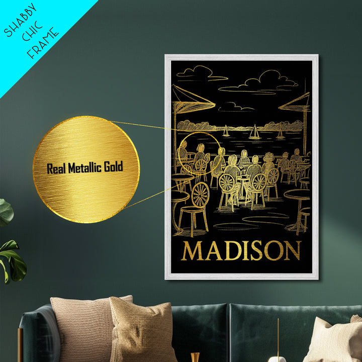 Madison Wisconsin art, Metallic Gold Art, Travel Art Prints, Metal Art, Wood Framed Art, Adventure Lover Gift