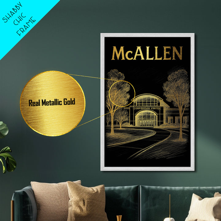 McAllen Texas travel, Metallic Gold Print, College Dorm Décor, Metal Art, Wood Framed Art, Graduation Travel Gift