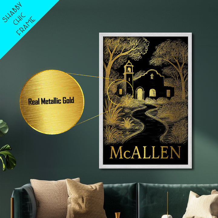 McAllen Texas art, Metallic Gold Art, Best Friend Gifts, Metal Art, Wood Framed Art, Birthday Travel Gift