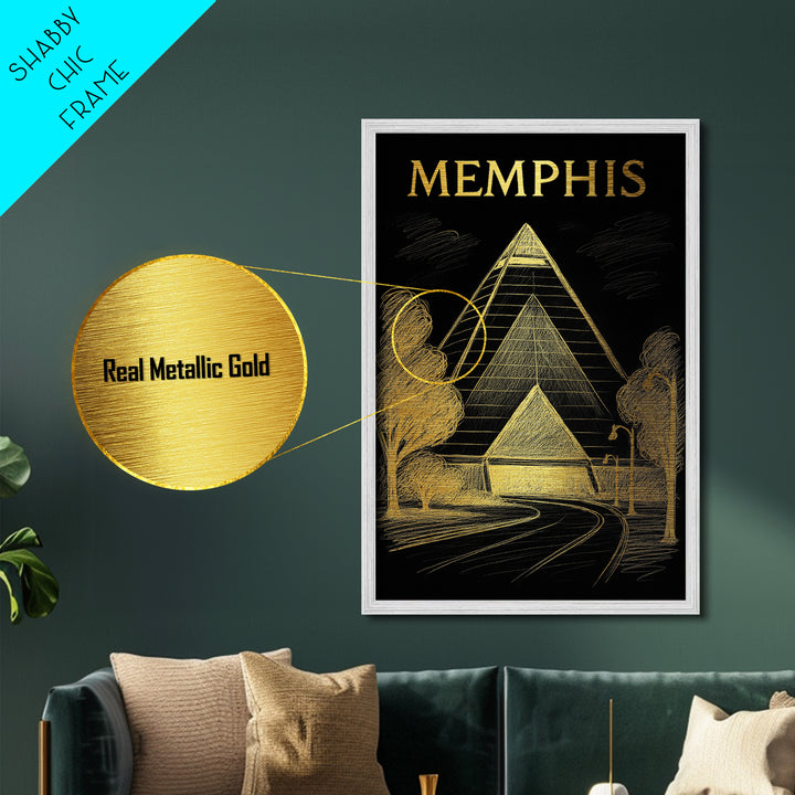 Memphis Tennessee travel, Metallic Gold Print, Closing Gift, Metal Art, Wood Framed Art, Anniversary Travel Gift