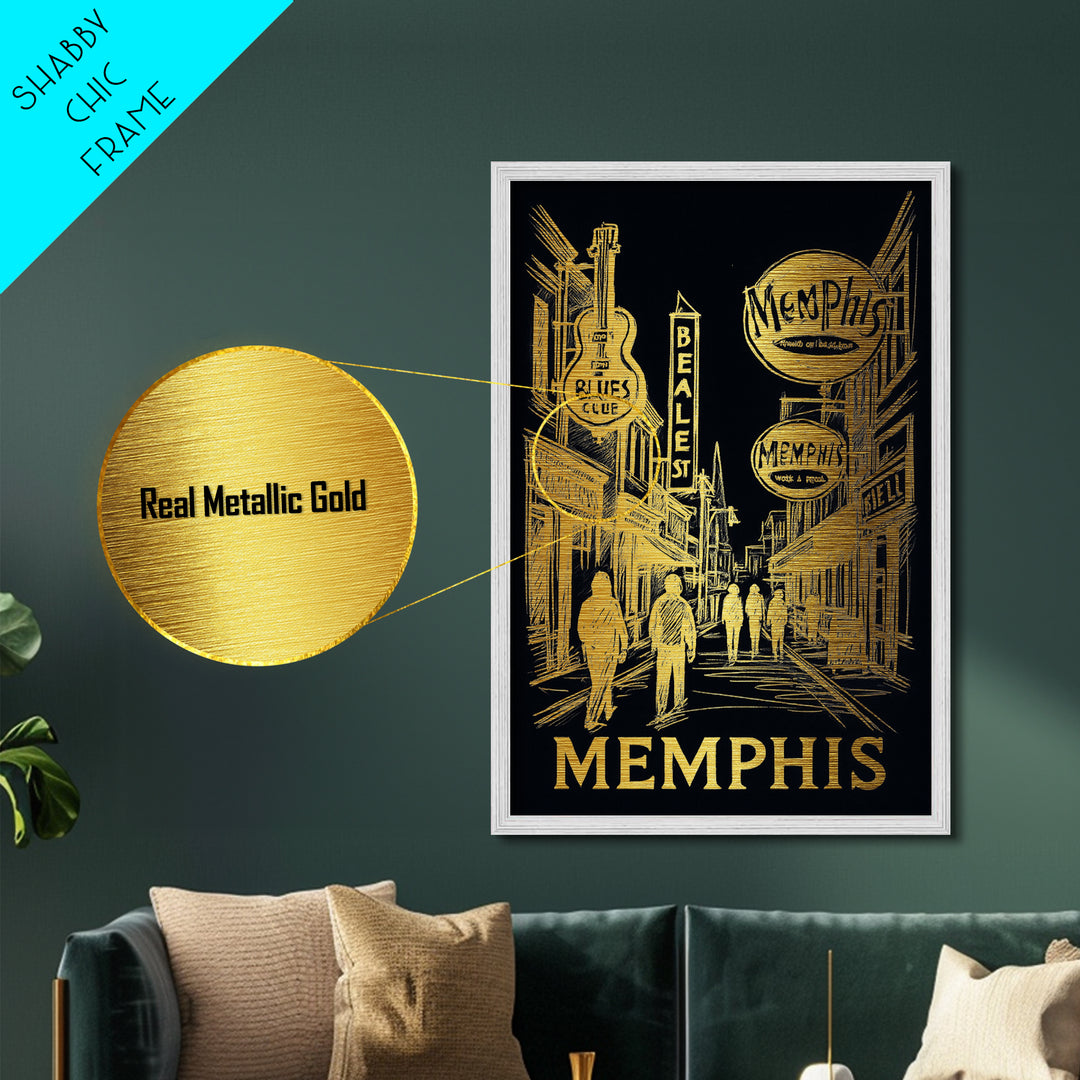 Memphis Tennessee art, Metallic Gold Art, Office Decor, Metal Art, Wood Framed Art, Graduation Travel Gift