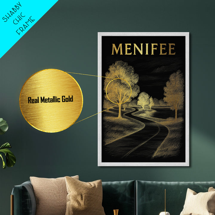 Menifee California travel, Metallic Gold Print, Modern House Art, Metal Art, Wood Framed Art, Wanderlust Gift