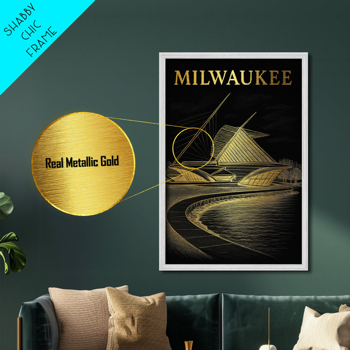 Milwaukee Wisconsin travel, Metallic Gold Print, College Dorm Décor, Metal Art, Wood Framed Art, Graduation Travel Gift