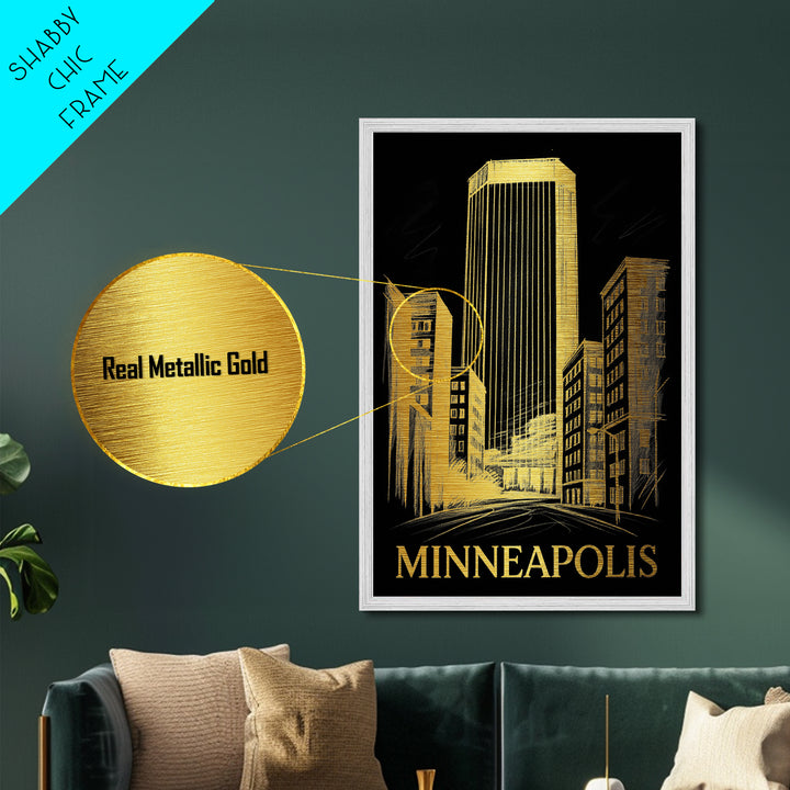 Minneapolis Minnesota art, Metallic Gold Art, Housewarming Gift, Metal Art, Wood Framed Art, Newlywed Travel Gift