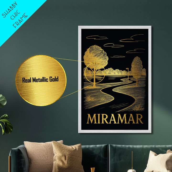 Miramar Florida art, Metallic Gold Art, Office Decor, Metal Art, Wood Framed Art, Graduation Travel Gift