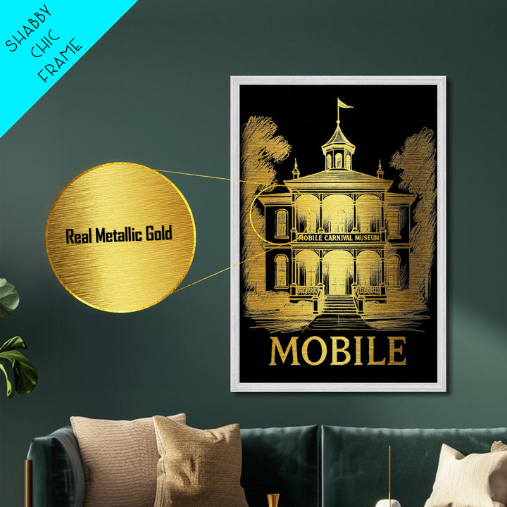 Mobile Alabama art, Metallic Gold Art, Travel Art Prints, Metal Art, Wood Framed Art, Adventure Lover Gift