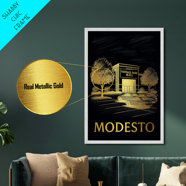 Modesto California art, Metallic Gold Art, Modern House Art, Metal Art, Wood Framed Art, Graduation Travel Gift
