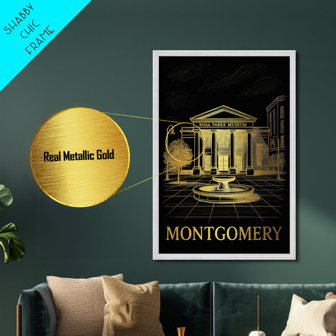 Montgomery Alabama art, Metallic Gold Art, Best Friend Gifts, Metal Art, Wood Framed Art, Birthday Travel Gift