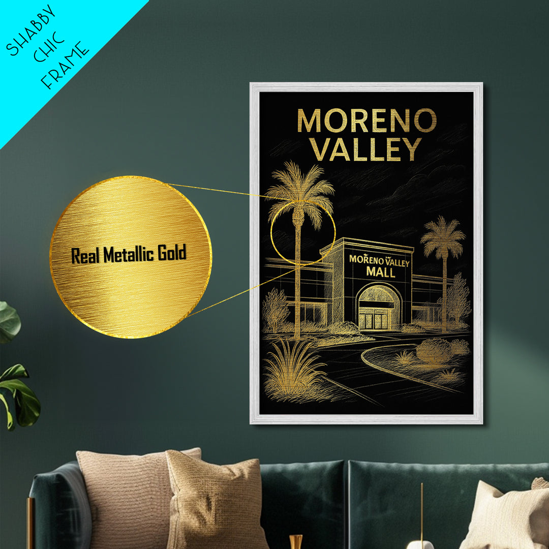 Moreno Valley California travel, Metallic Gold Print, Modern Skyline Wall Print, Metal Art, Wood Framed Art, Adventure Lover Gift