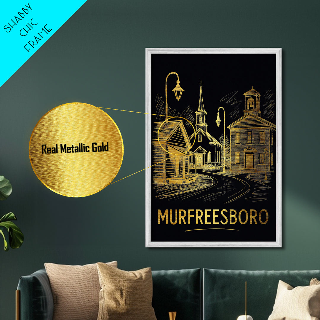 Murfreesboro Tennessee art, Metallic Gold Art, Office Decor, Metal Art, Wood Framed Art, Graduation Travel Gift