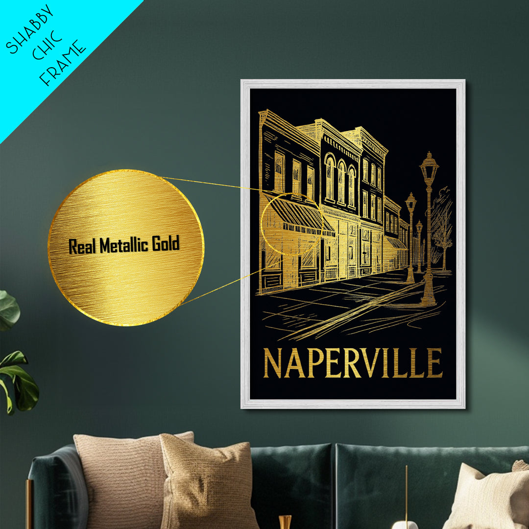 Naperville Illinois art, Metallic Gold Art, Best Friend Gifts, Metal Art, Wood Framed Art, Birthday Travel Gift, Destination Gift