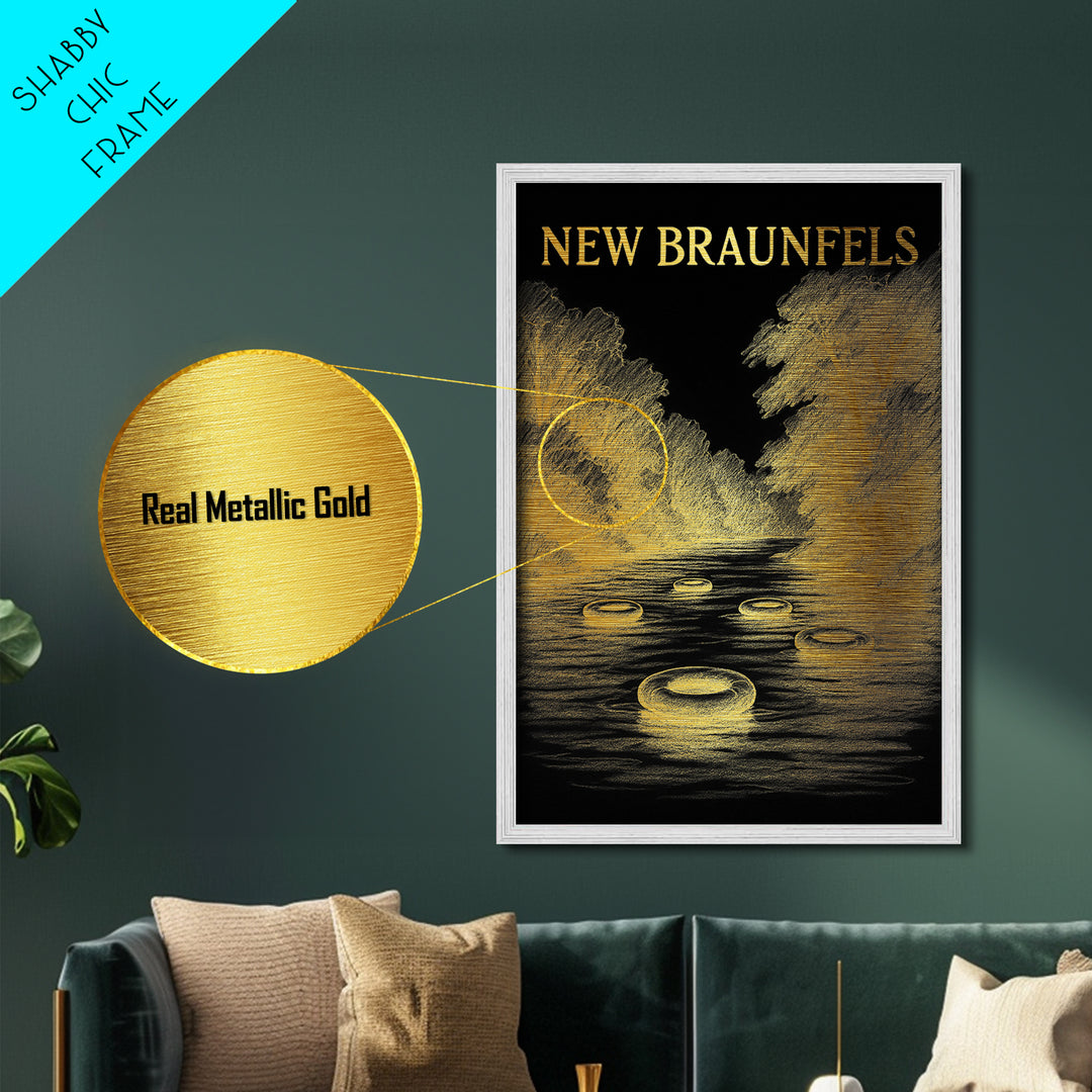 New Braunfels Texas art, Metallic Gold Art, Best Friend Gifts, Metal Art, Wood Framed Art, Birthday Travel Gift, Destination Gift