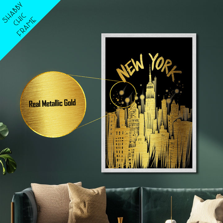 New York New York art, Metallic Gold Art, Office Decor, Metal Art, Wood Framed Art, Graduation Travel Gift, Destination Gift