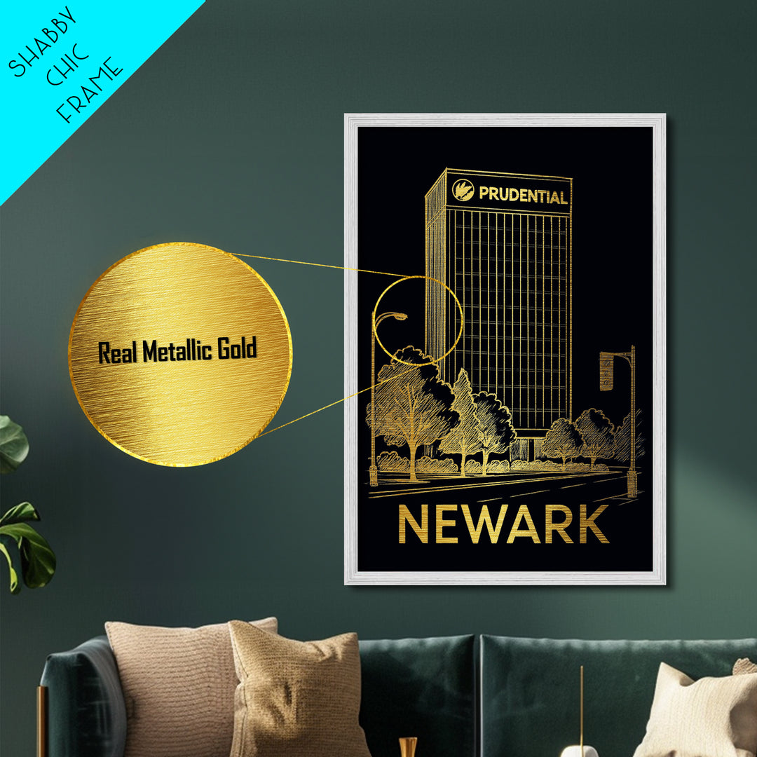 Newark New Jersey art, Metallic Gold Art, Travel Art Prints, Metal Art, Wood Framed Art, Adventure Lover Gift, Traveler Gift
