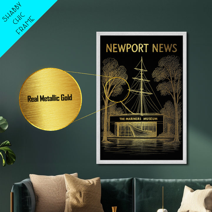 Newport News Virginia art, Metallic Gold Art, Travel Art Prints, Metal Art, Wood Framed Art, Adventure Lover Gift, Traveler Gift