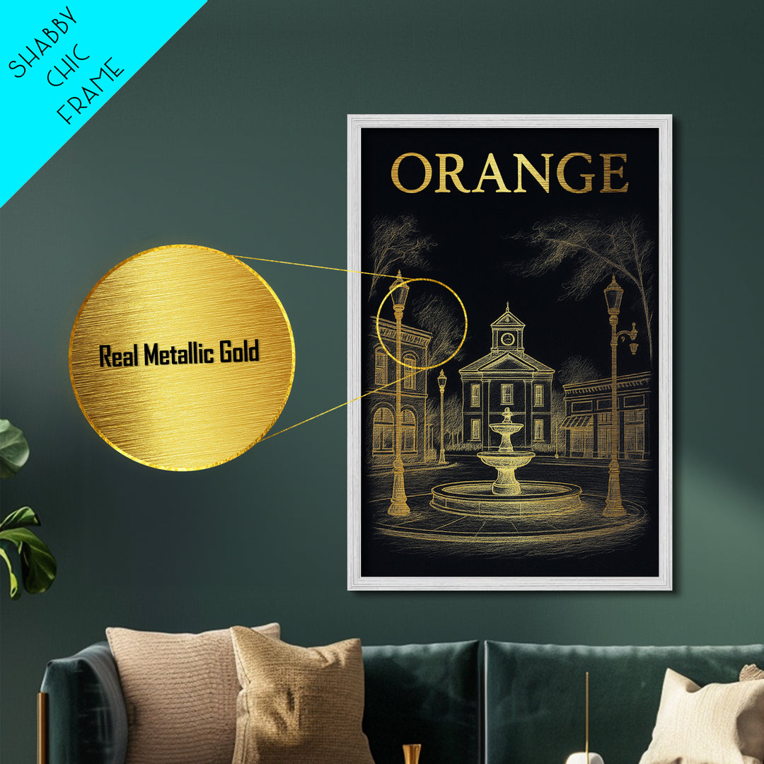 Orange California travel, Metallic Gold Print, Modern Skyline Wall Print, Metal Art, Wood Framed Art, Adventure Lover Gift, Travel Gift