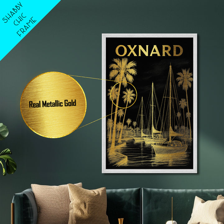 Oxnard California travel, Metallic Gold Print, Modern House Art, Metal Art, Wood Framed Art, Traveler Gift, Destination Gift