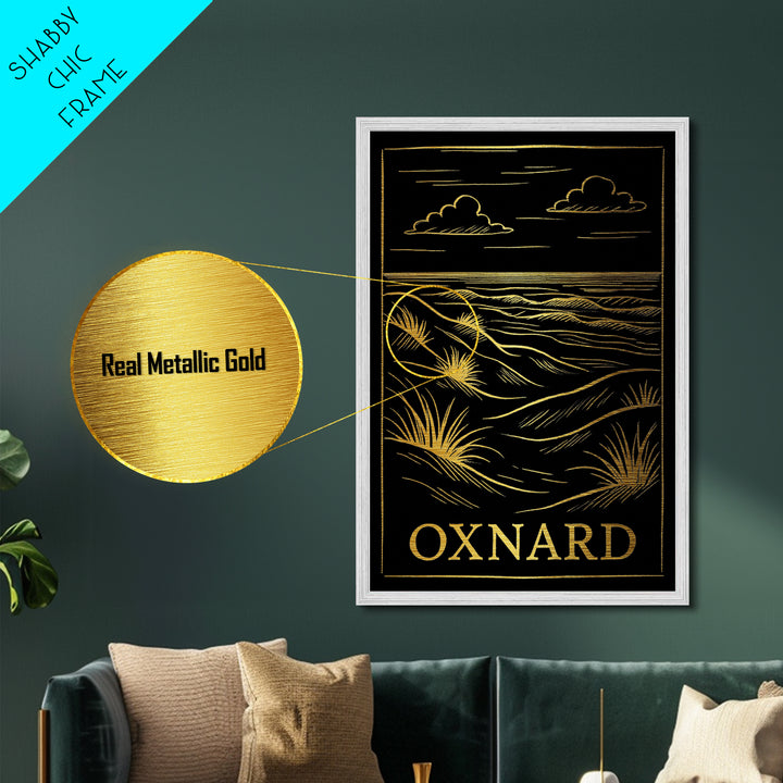 Oxnard California art, Metallic Gold Art, Modern House Art, Metal Art, Wood Framed Art, Graduation Travel Gift, Travel Gift