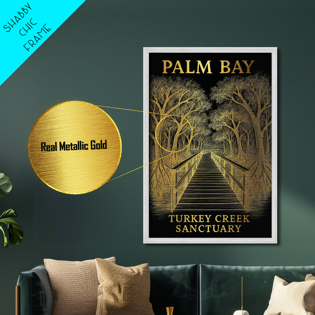 Palm Bay Florida travel, Metallic Gold Print, College Dorm Décor, Metal Art, Wood Framed Art, Graduation Travel Gift, Traveler Gift