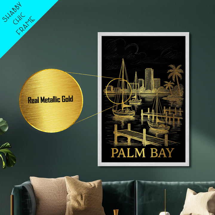 Palm Bay Florida art, Metallic Gold Art, Best Friend Gifts, Metal Art, Wood Framed Art, Birthday Travel Gift, Destination Gift