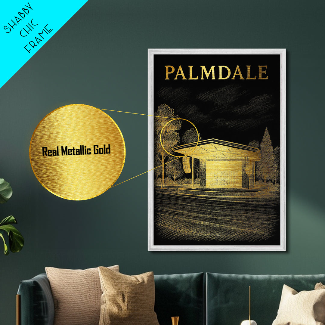 Palmdale California travel, Metallic Gold Print, Modern Skyline Wall Print, Metal Art, Wood Framed Art, Adventure Lover Gift, Travel Gift