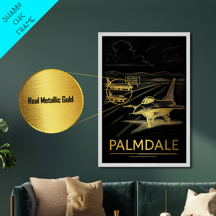 Palmdale California art, Metallic Gold Art, Housewarming Gift, Metal Art, Wood Framed Art, Newlywed Travel Gift, Honeymoon Gift