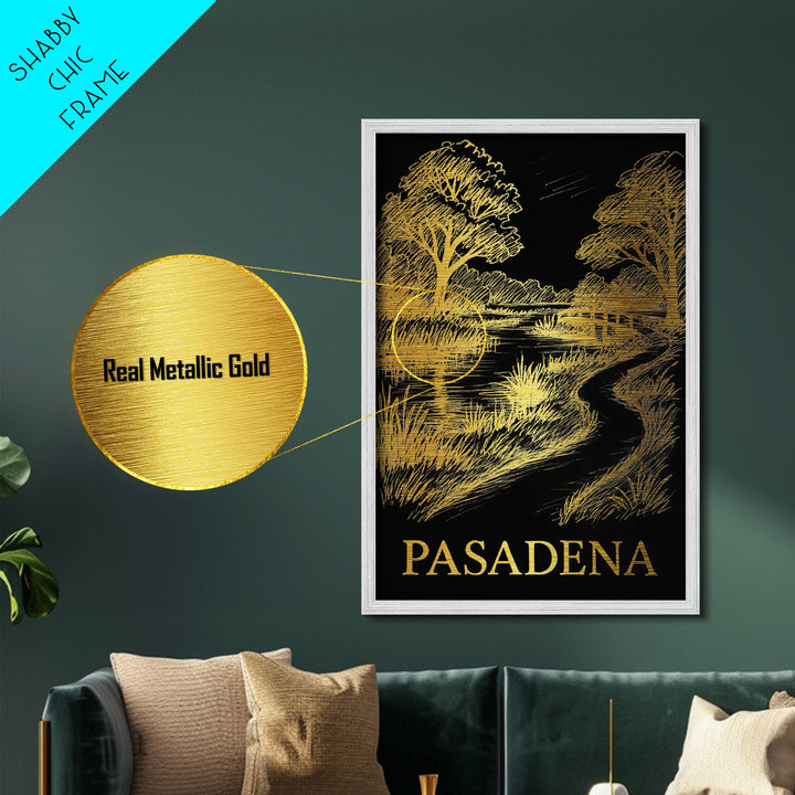 Pasadena Texas travel, Metallic Gold Print, Modern House Art, Metal Art, Wood Framed Art, Wanderlust Gift, Travel Art Prints