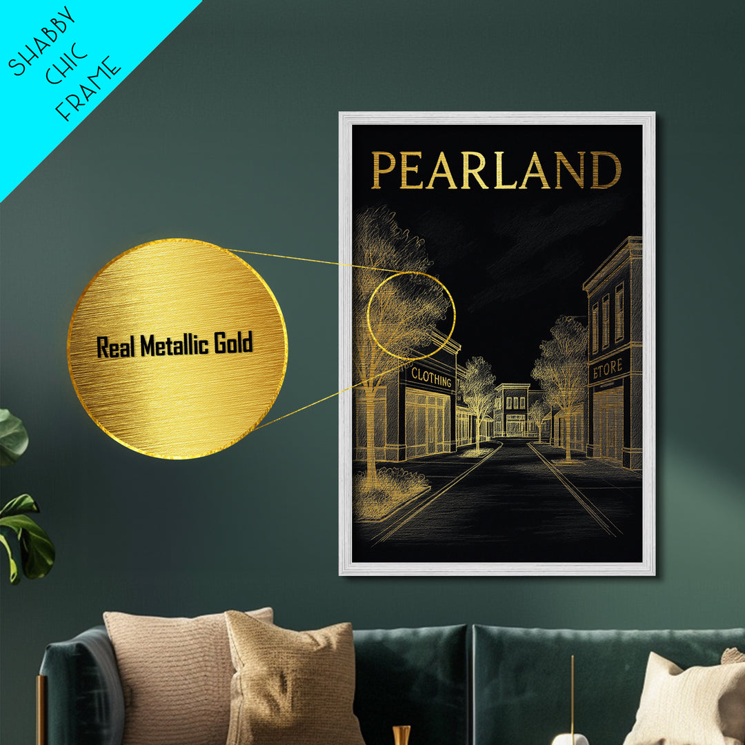 Pearland Texas travel, Metallic Gold Print, College Dorm Décor, Metal Art, Wood Framed Art, Graduation Travel Gift, Traveler Gift