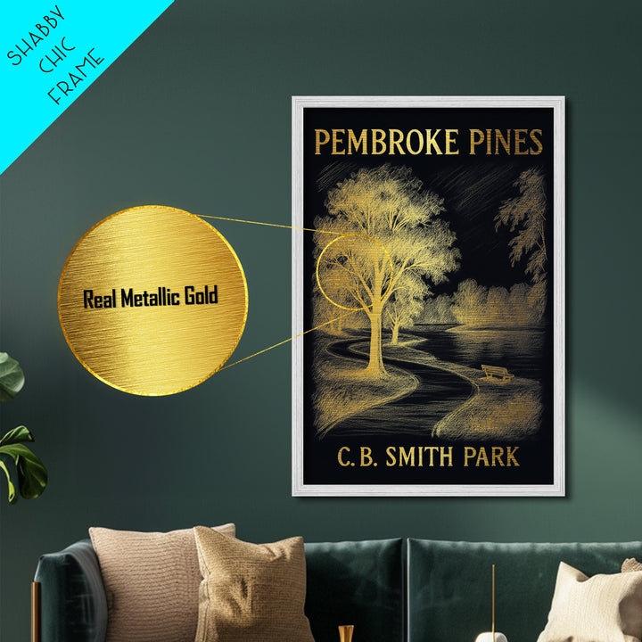 Pembroke Pines Florida travel, Metallic Gold Print, Modern Skyline Wall Print, Metal Art, Wood Framed Art, Adventure Lover Gift