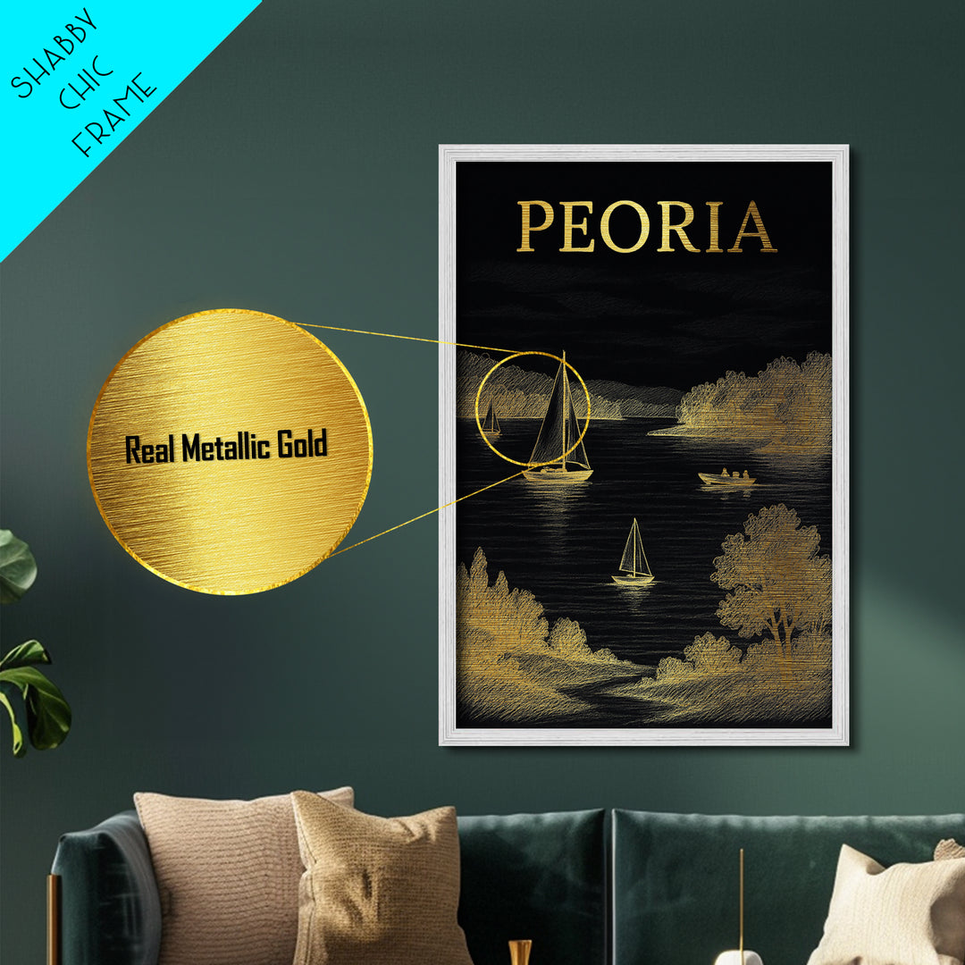 Peoria Illinois travel, Metallic Gold Print, Closing Gift, Metal Art, Wood Framed Art, Anniversary Travel Gift, Retirement Travel Gift