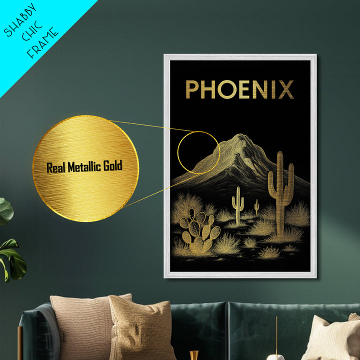 Phoenix Arizona art, Metallic Gold Art, Best Friend Gifts, Metal Art, Wood Framed Art, Birthday Travel Gift, Destination Gift