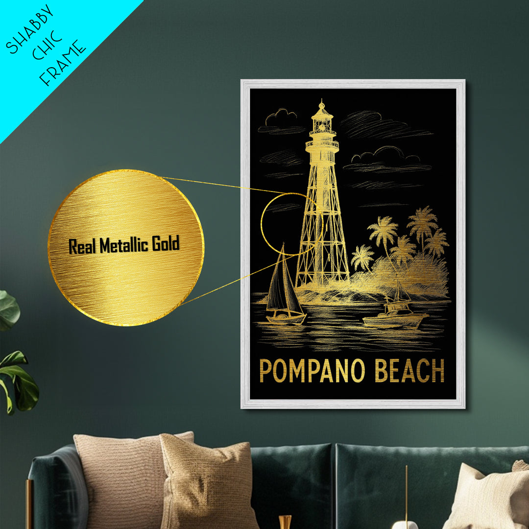 Pompano Beach Florida art, Metallic Gold Art, Modern House Art, Metal Art, Wood Framed Art, Graduation Travel Gift, Travel Gift