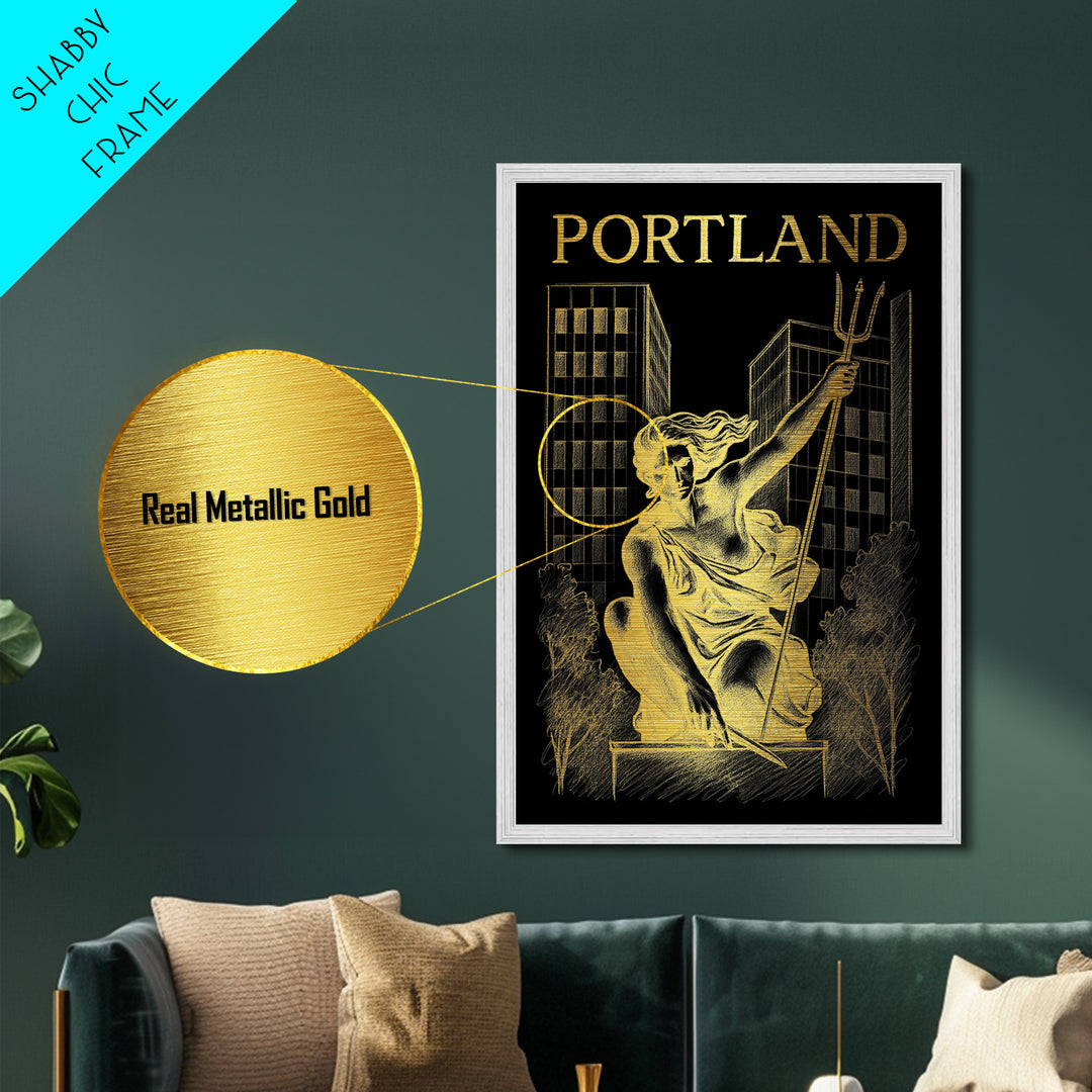 Portland Oregon travel, Metallic Gold Print, College Dorm Décor, Metal Art, Wood Framed Art, Graduation Travel Gift, Traveler Gift