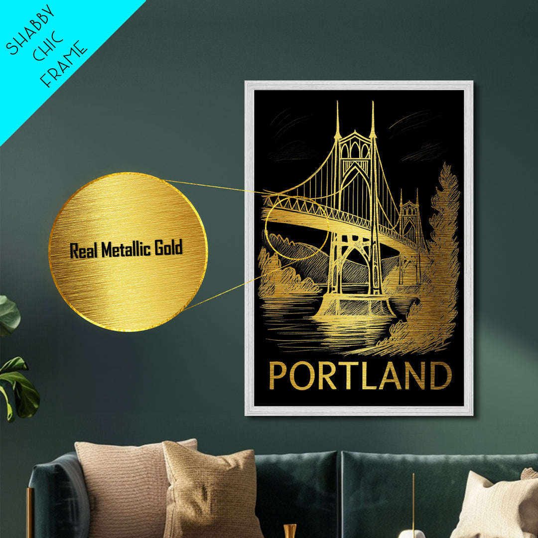 Portland Oregon art, Metallic Gold Art, Best Friend Gifts, Metal Art, Wood Framed Art, Birthday Travel Gift, Destination Gift