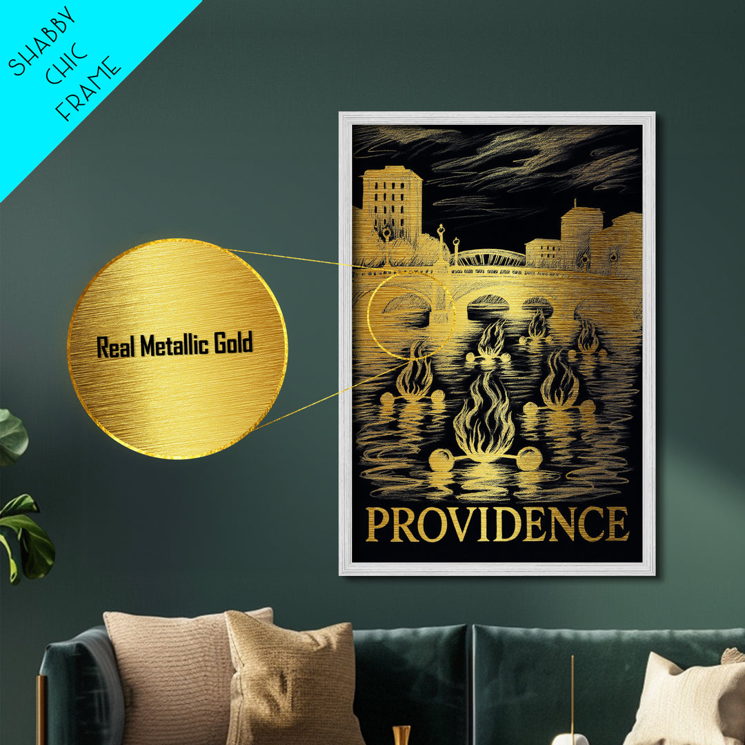 Providence Rhode Island art, Metallic Gold Art, Office Decor, Metal Art, Wood Framed Art, Graduation Travel Gift, Destination Gift