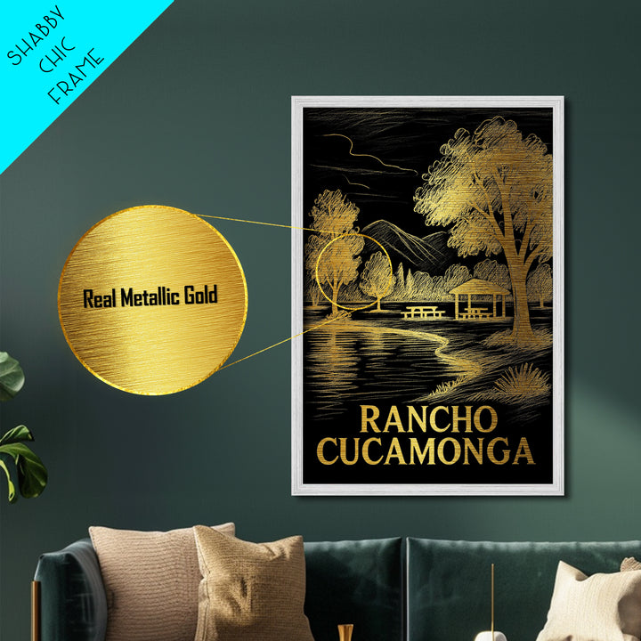 Rancho Cucamonga California art, Metallic Gold Art, Office Decor, Metal Art, Wood Framed Art, Graduation Travel Gift, Destination Gift