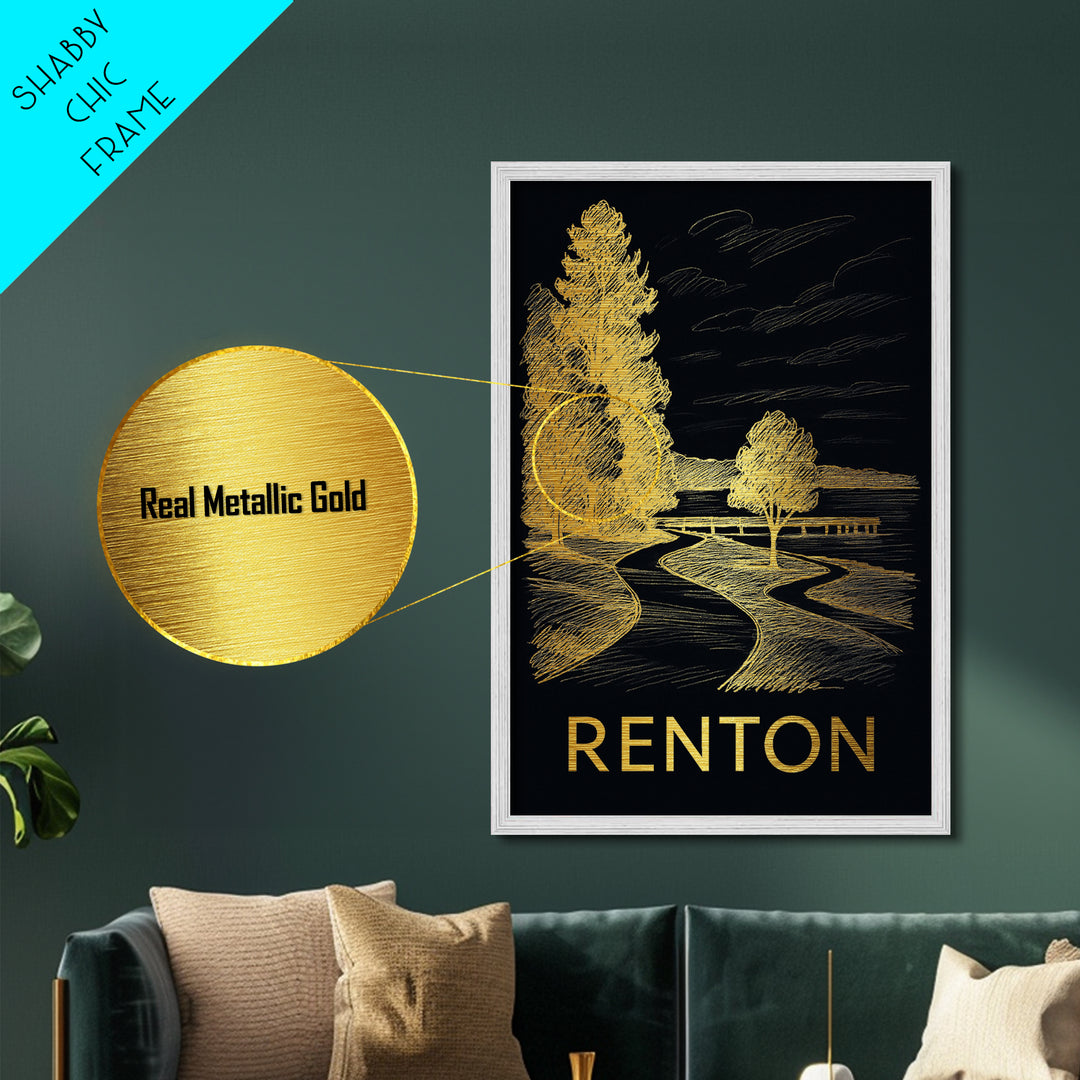 Renton Washington art, Metallic Gold Art, Modern House Art, Metal Art, Wood Framed Art, Graduation Travel Gift, Travel Gift