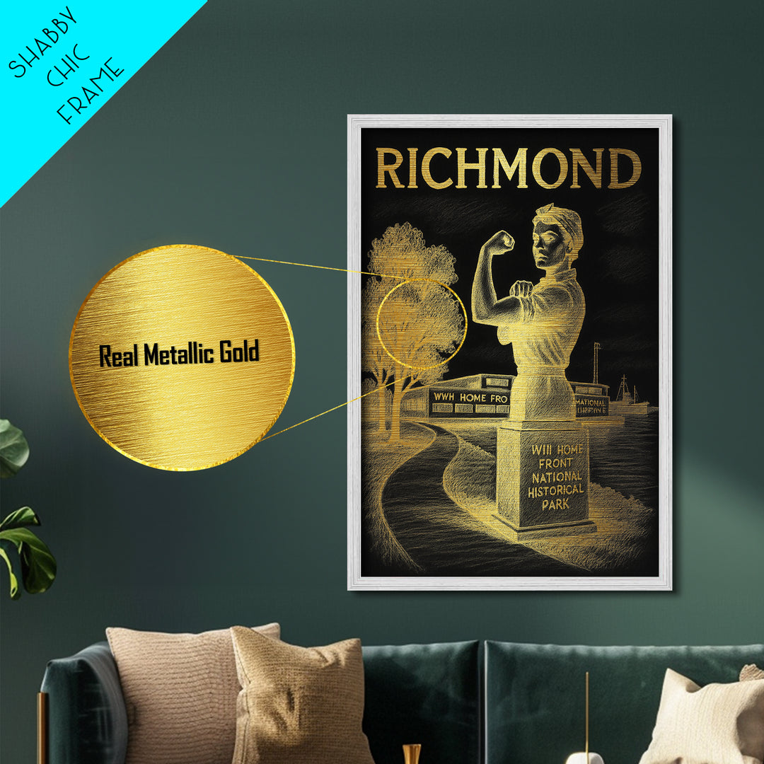 Richmond Virginia travel, Metallic Gold Print, Closing Gift, Metal Art, Wood Framed Art, Anniversary Travel Gift, Retirement Gift