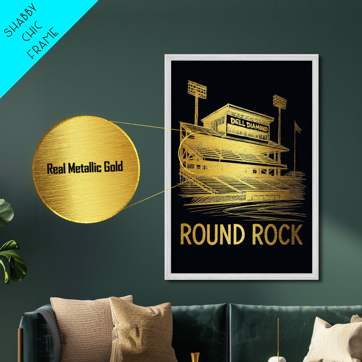 Round Rock Texas art, Metallic Gold Art, Best Friend Gifts, Metal Art, Wood Framed Art, Birthday Travel Gift, Destination Gift