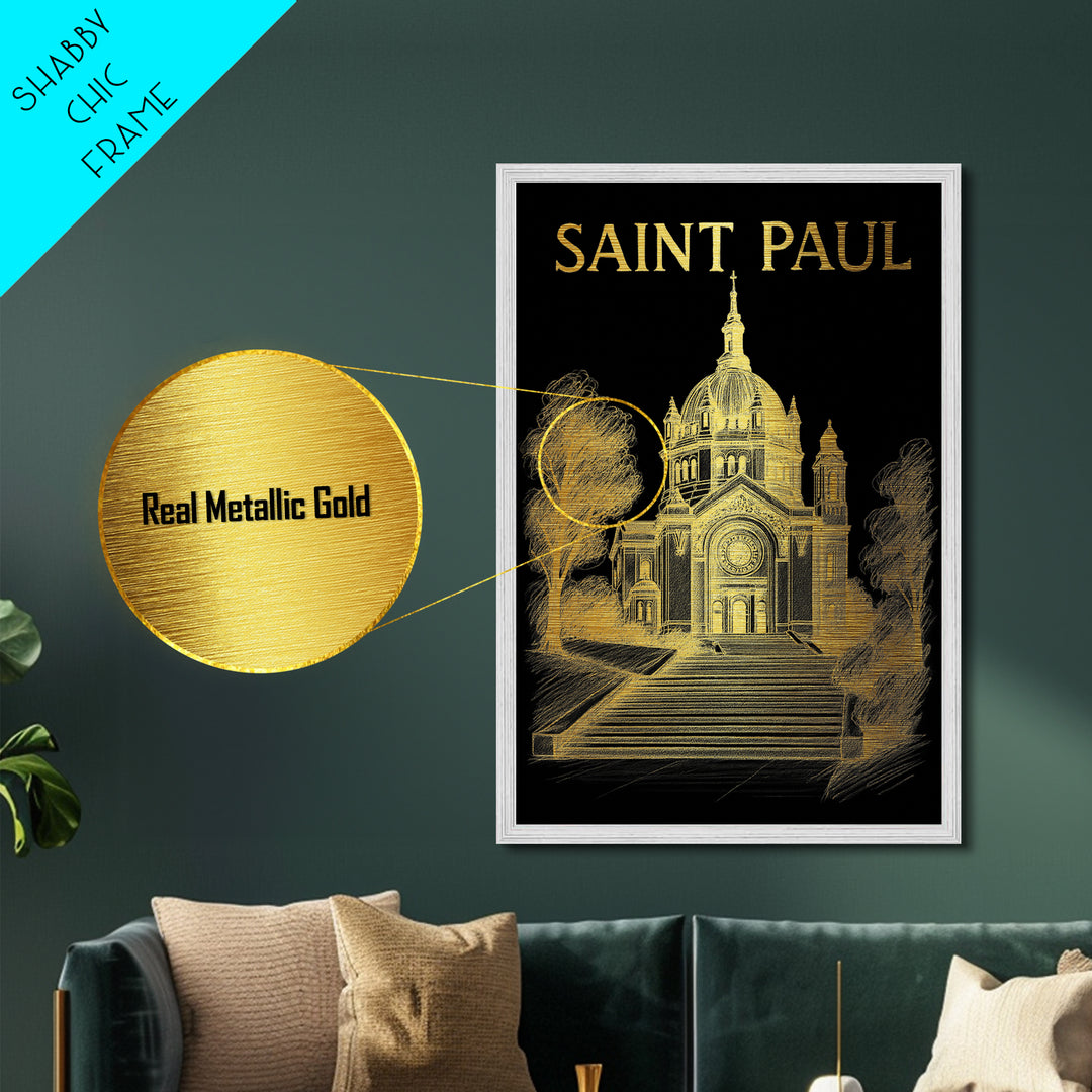 Saint Paul Minnesota travel, Metallic Gold Print, Closing Gift, Metal Art, Wood Framed Art, Anniversary Travel Gift, Retirement Gift