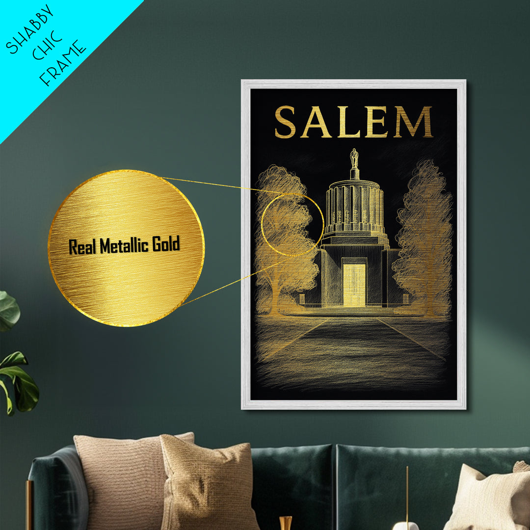 Salem Oregon travel, Metallic Gold Print, Modern House Art, Metal Art, Wood Framed Art, Wanderlust Gift, Travel Art Prints